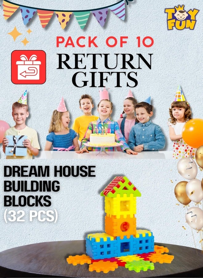 TOY FUN Pack of 10 Dream House Building Toy Blocks - 32 Pieces, Perfect DIY Birthday Return Gift for Kids Aged 3-10, Multicolor, Non-Toxic - Image 3